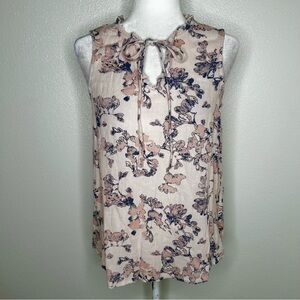 Caslon Womens Light Pink Floral Tie-Neck Sleeveless Tank Top Size S